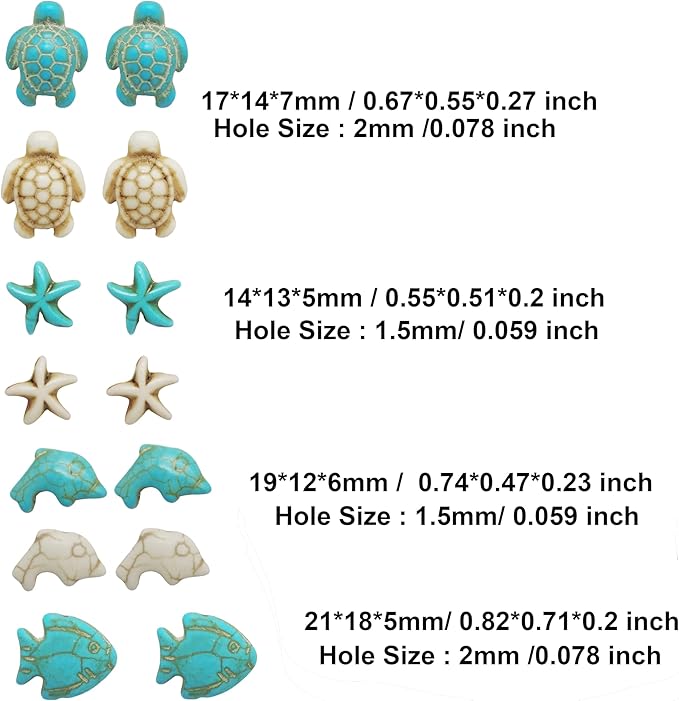 Julie Wang 55PCS Man-made Turquoise Beads Blue White Starfish Turtle Dolphin Fish Ocean Charms for Jewelry Making Summer Beach Beads Sea Pendants Necklace Earring Bracelet Craft DIY Supplies