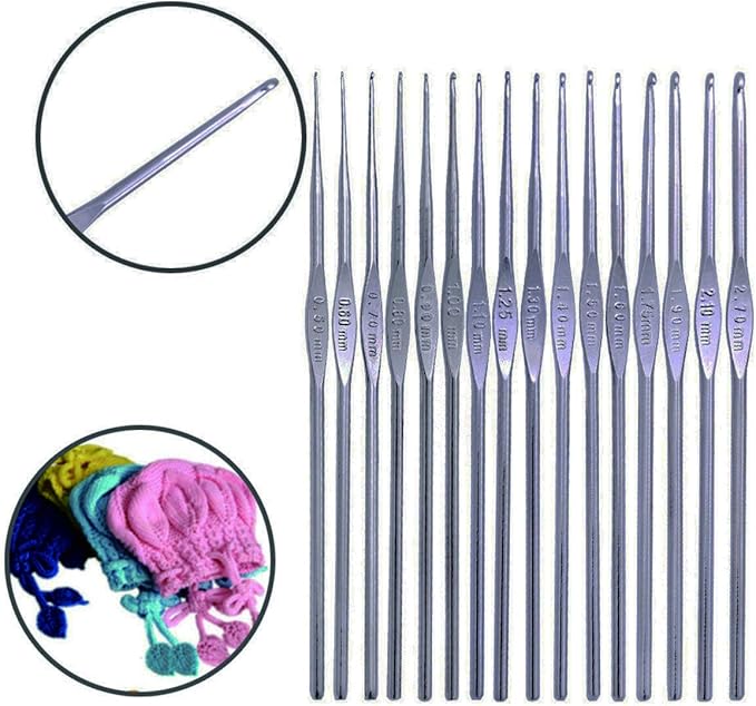 16 PCS Steel Latch Hooks Needle, Crochet Hook with Different Size.