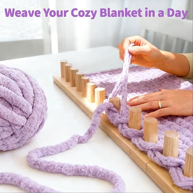 46" Beechwood Chunky Blanket Loom Kit, Adjustable Hand Knitting Loom for DIY Chunky Yarn Blankets, Large Wooden Loom Knitting Board, No Needles Required Blanket Maker, Beginner Friendly Craft Gift