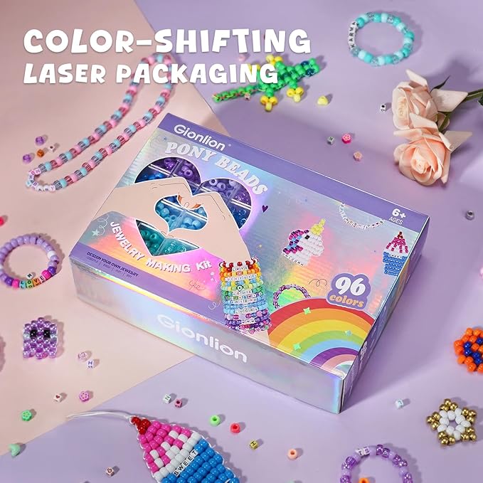 Gionlion 96 Colors 3550 Pcs Pony Beads Bracelet Making Kit, 5 Boxes Friendship Bracelet Kit with Letter Beads 6x9mm Rainbow Kandi Bead for Bracelets Jewelry Keychain Making Kit, Crafts Gifts