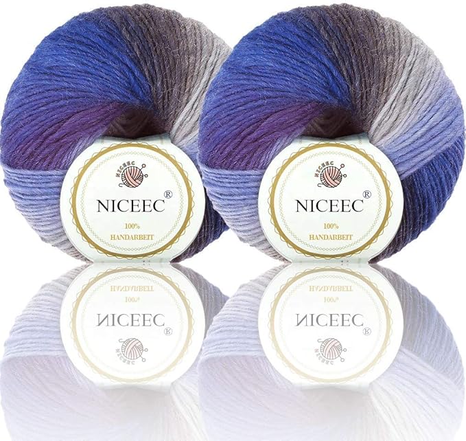 2 Skeins Rainbow Soft Yarn 100% Wool Gradient Multi Color Yarn for Crocheting Knit Total Length 180m×2(196yds×2,50g×2)-2