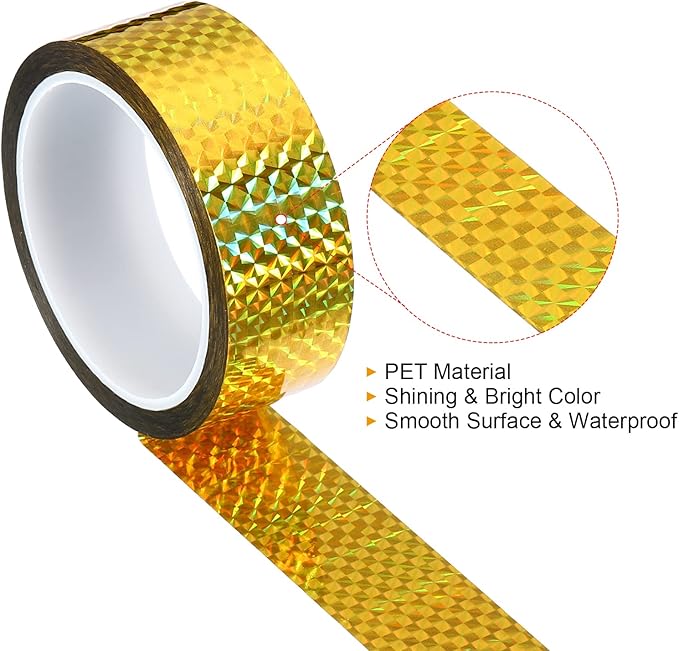 PATIKIL Prism Tape 1.4 Inch x 55 Yards, Holographic Metalized Reflective Adhesive for Detailing Accent Wall Decor Art, Gold
