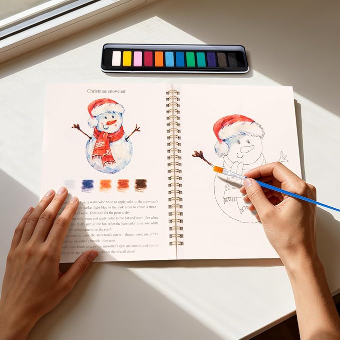 Watercolor Workbook for Adults, Beginner Friendly Watercolor Painting Kit Christmas Water Coloring Book, Nature-Themed Practice Art Gift Water Color Paint Book with Palette and Brush
