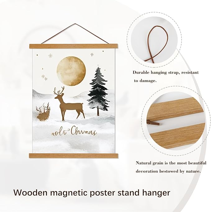 Artmag Magnetic Poster Hanger Frame, 16x24 16x22 16x20 Light Wood Wooden Magnet Canvas Artwork Print Poster Hangers Frames Hanging Kit (Teak Wood, 16")