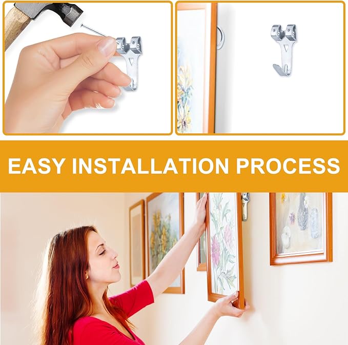 KURUI 303Pcs Picture Hanging Kit, Picture Hangers Assorted Kit with Heavy Duty Wall Hooks, Sawtooth, Picture Wire, D Rings, Hardware Nails, Eye Hooks, Silver Heavy Duty Frame Hooks
