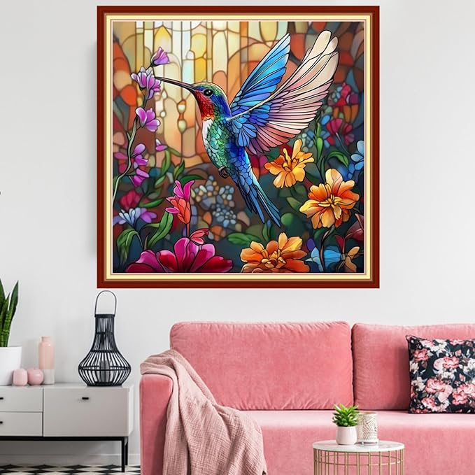 Redxing Stamped Cross Stitch Kits Embroidery kit for Beginners Adults Full Range of Embroidery Patterns Starter Kits DIY Printed Cross Stitch Kits Needlepoint Kits 11CT-Hummingbird flowers 18x18 inchs