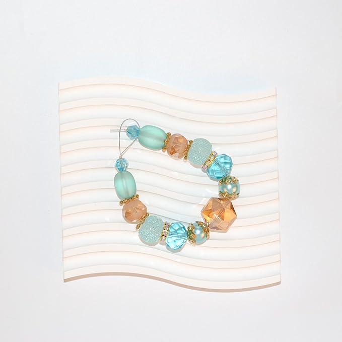 Glass Beads for Bracelets Jewelry Making Adults Keychains Bead Strand Large Unique Crystal Assortment for Craft Rondelle Faceted Flat Crackle Sparkly Bling Cute Pretty Beading Kit (Aqua)