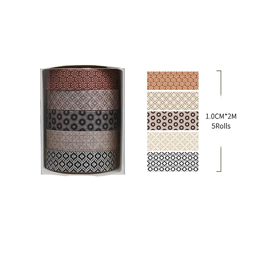 Fantasy Washi Tape Set - 5 Rolls Texture Arts Adhesive Tapes Basic Patterns Decorative Masking Tape Sets for Craft, Kids, Scrapbook, DIY, Gift Wrapping (10-Modern Mosaic)