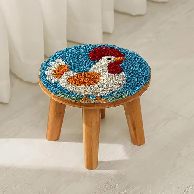 Latch Hook Rug Kit Cute Rooster Easy for Beginners Round Shape Carpet Crochet Yarn Craft Mini Rug DIY Hook and Latch Little Tapestry for Home Decor 30x30cm-1