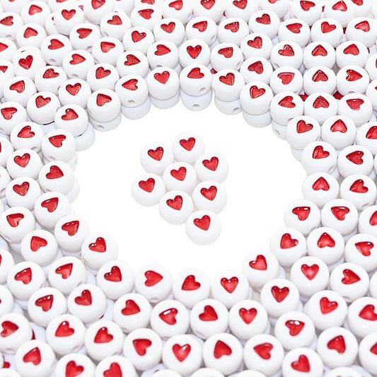 1000pcs Red Heart Beads Flat Round Acrylic Beads Loose Beads 7x4mm for Jewelry Making
