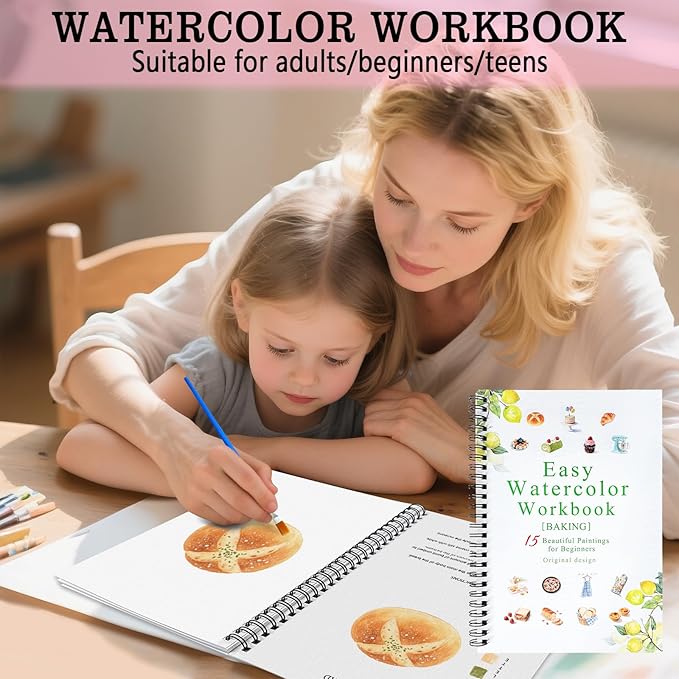 SLWBZ Watercolor Workbook Baking, 15 Different Patterns of Original DIY Designs, Beginner-Friendly Watercolor Workbooks, (Baking, Without Palette)