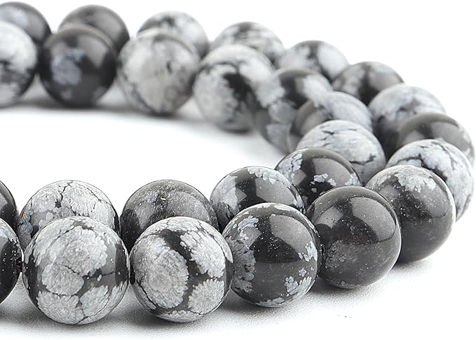 Natural Stone Beads for Jewelry Making - 6mm Gemstone Round Beads for Bracelets(58-60pcs, 6mm, Snowflake Obsidian)