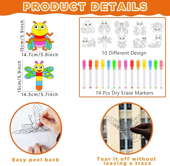 Qyeahkj 30PCS Spring Insect Suncatchers for DIY Bug Butterfly Bee Window Cling Sticker Painting Craft Kit Spring Art Project Hobby Gifts for Home Decor Activities