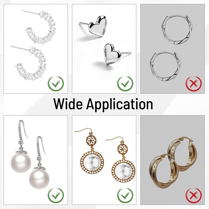 earring backs replacements,bullet earring backs for studs/droopy ears, secure locking backings for sensitive ears, hypoallergenic&comfortable (white gold 6 pcs)
