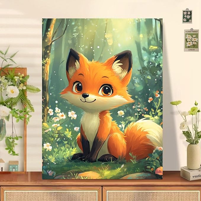 Reivworl Paint by Numbers Kit for Kids - with Frame and Easel, Fox Paint by Number Kids Age 6-8-12 Boys Girls, Paint by Numbers for Gifts and Decor (9.5X12Inch)