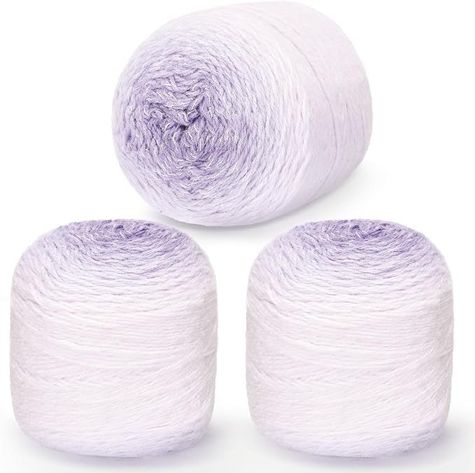 3 Pack Ombre Yarn for Crocheting, 80g/2.65oz Fluffy Soft Acrylic Gradient Yarn Cakes, #4mm Hook, Large Cloud Feel Yarn for Beginner Knitting, Star Blanket, Scarf, Shawl Garment DIY Crafts (Purple)