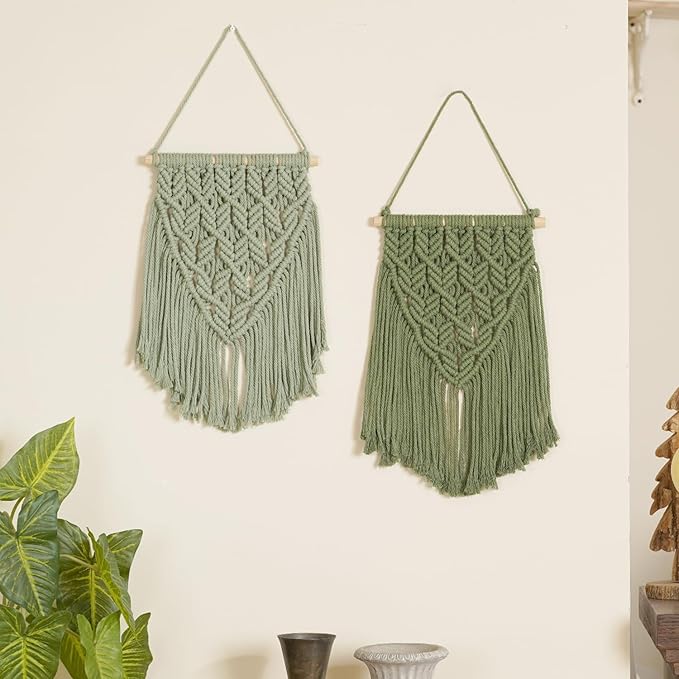 small macrame wall hanging decor boho tapestry for bedroom living room dorm nursery and office, cute aesthetic wall art for small spaces for teen girls and home decor (light green, 16*10 inch)