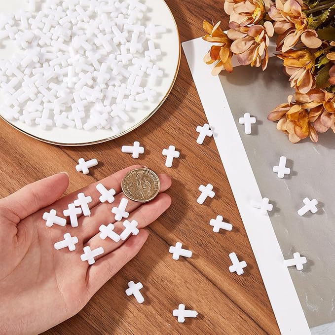 SUNNYCLUE 300Pcs Cross Bead Bulk White Cross Beads Easter Charms Small Chunky Crosses Opaque Acrylic Crucifix Mini Spacer Loose Bead for Jewelry Making Beads Assortments DIY Necklace Bracelet Earrings