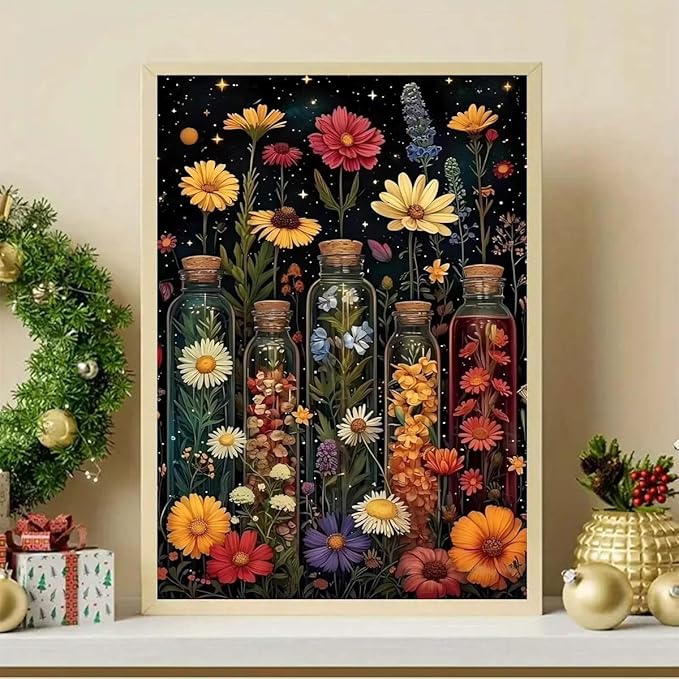 GEMFAMILY 5D Flowers Diamond Art Kits for Adults,Diamond Painting Kits for Bottle Flower,DIY Round Full Drill Diamond Painting Kits for Beginner Home Wall Decor 12 X 16 Inch