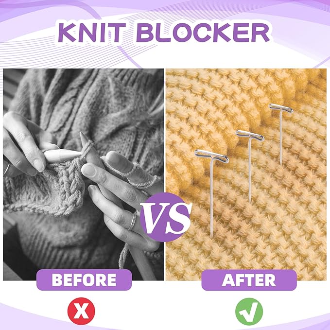 Opstin 130Pcs Knit Blocking Pins Kit for Knitting & Crochet Projects,20 Knit Blockers, Blocking Combs, Knitting Block Pins for Blocking Mats, Crochet Block Kit with 100 T-Pin and Storage Box