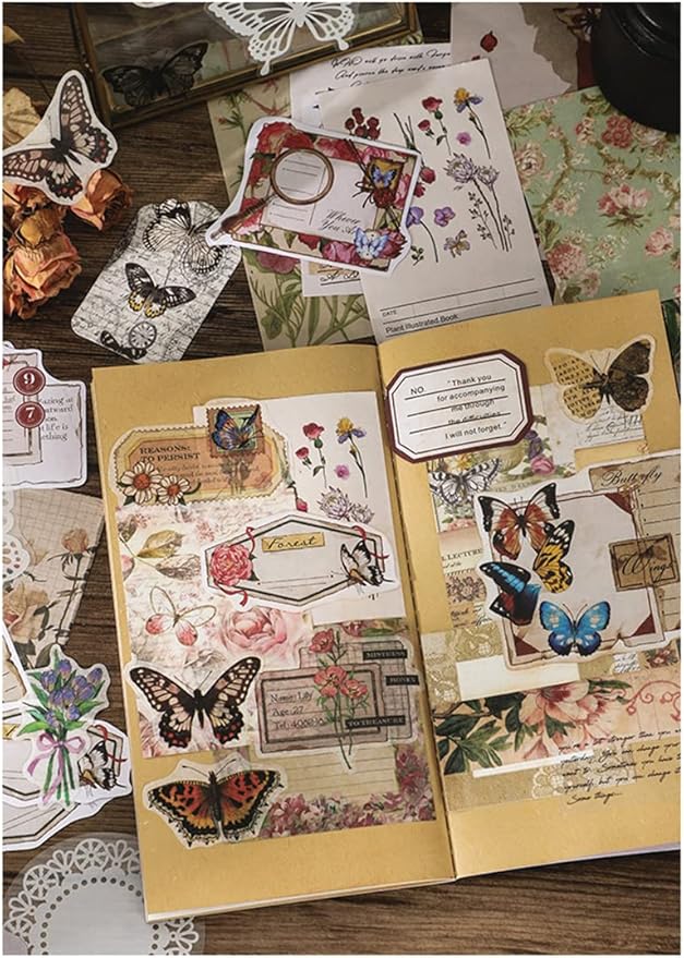 260 Pieces Vintage Scrapbook Supplies Pack, Decorative Paper Stickers Collection for Journal Arts Crafts Album Journals Planners (Flowers)