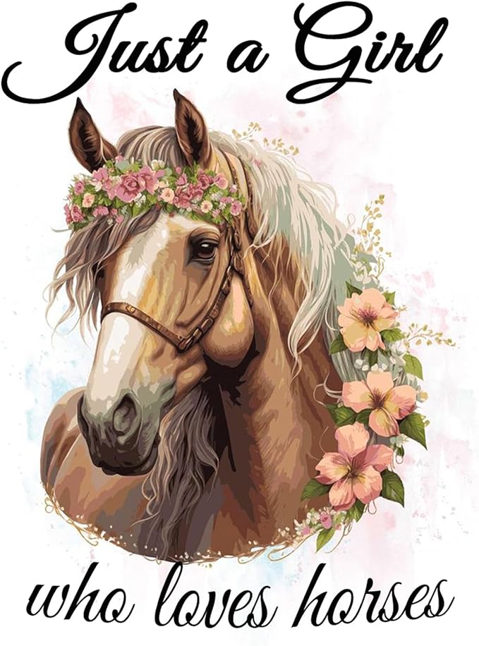 GEEHEIY Horses Diamond Art Kits for Adults, 5D Horse Diamond Painting Kits for Beginner, DIY Flower Lover Gem Art Dots for Adults, Perfect for Home Wall Decor 12x16 Inch