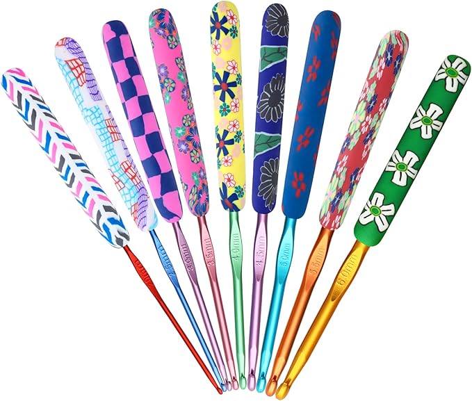 Looen Crochet Hook 9-Piece Set, Ergonomic Soft Grip for Crocheting, Warm Crochet Hooks, Beautiful Knitting and Crochet Supplies, Crochet Kits for Arthritis Patients and Beginner Kids.