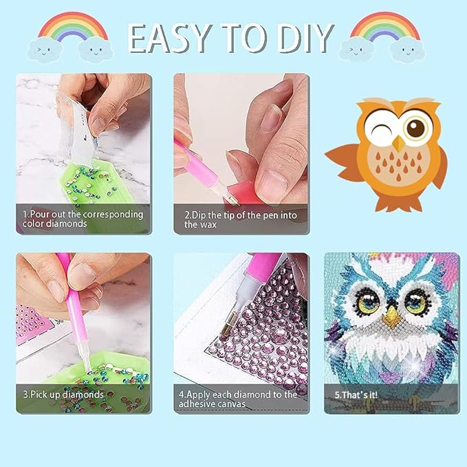 PERFECTSIGHT Cute 5D Diamond Art Kits with Wooden Frame, Kawaii DIY Painting Art for Adults Teen, Diamond Arts and Crafts Sets, Big Gem Full Drill Diamond Dots for Women Beginners (Owl)