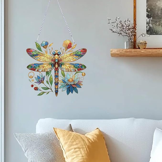 Koikify Diamond Art Hanging Pendant, Dragonfly Crystal Gem Painting Ornament Crafts Kit for Home Décor & Gift