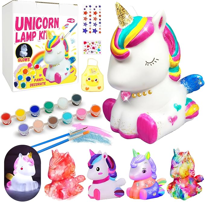 Cokiki Paint Your Own Unicorn Lamp Kit, Art Supplies DIY Crafts Night Light Painting Kit, Arts and Crafts for Kids Ages 8-12, Birthday Party Holiday Creative Gift for Girls Boys Ages 6 7 8 9 10 11 12+