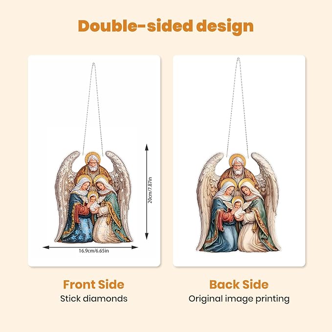 MXJSUA Diamond Art Hanging Kits for Adults Beginners, DIY Acrylic 5D Special Shaped Crystal Diamond Gem Art Painting Hanging Ornament for Home Wall Decor (Christmas Nativity Angel Jesus)