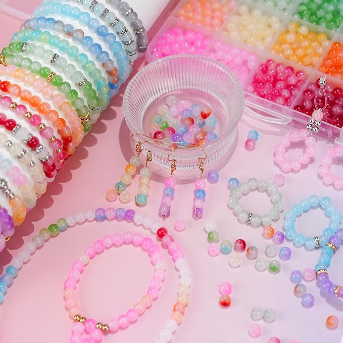 Sunlode Glass Beads for Bracelets 1400pcs Bracelet Making Kit 6mm Glass Bead for Jewelry Making Bracelet Beads 24 Colors Crystal Beads Adult Jewelry Making Supplies Round Glass Beads (24 Gradients)