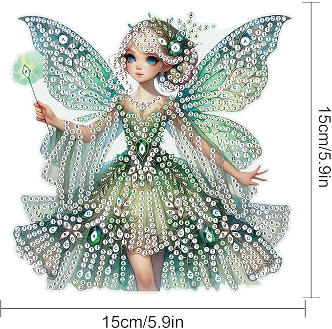 Diamond Art Painting Hanging Pendants Kits Green Butterfly Fairy DIY Crystal Rhinestone Wreath Kits, Colored Point Crystal Diamond Art Window Pendants Home Garden Wall Door Birthday Festival Gifts