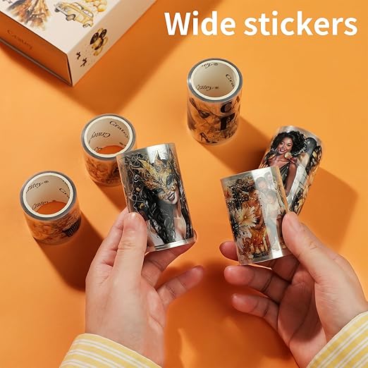 Retro Party PET Stickers washi Tape 6 Rolls, 453 pre-Cut Stickers for Scrapbooking, journaling, Card Making, Balloons, Cakes, Gentleman, Lady Patterns