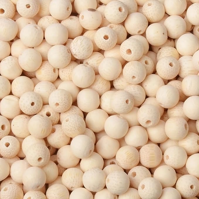 8mm Massive Beads Natural Wooden Round Loose Beads Jewelry Making with Thread 200 PCS(Golden Bamboo, 8mm)