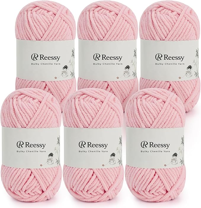 Bulky Chenille Yarn for Crocheting – 6 Pack of 50g/1.76oz Skeins, Pure Polyester, CYC #5 Bulky Weight – Ultra Soft Chenille Yarn Pack for Crafting Plush Toys, Blankets, Scarves(Blossom Pink)