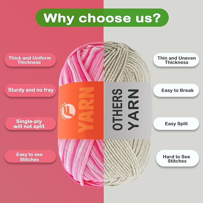 2 x 3.5Oz/120yds Beginner Easy Yarn for Crocheting and Knitting;Worsted-Weight Medium #4;Cotton Blend Yarn for Beginners Amigurumi DIY(Strawberry+Rainbow)