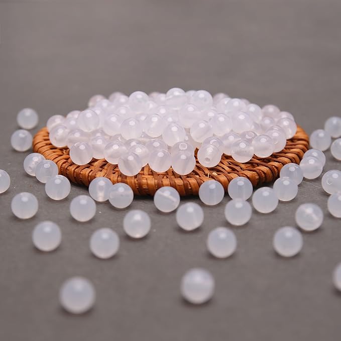 bonny boxx 500pcs 8mm jelly white acrylic round beads, smooth transparent acrylic balls, plastic resin gumball bubblegum chunky beads for necklace & bracelet making, crafting supplies