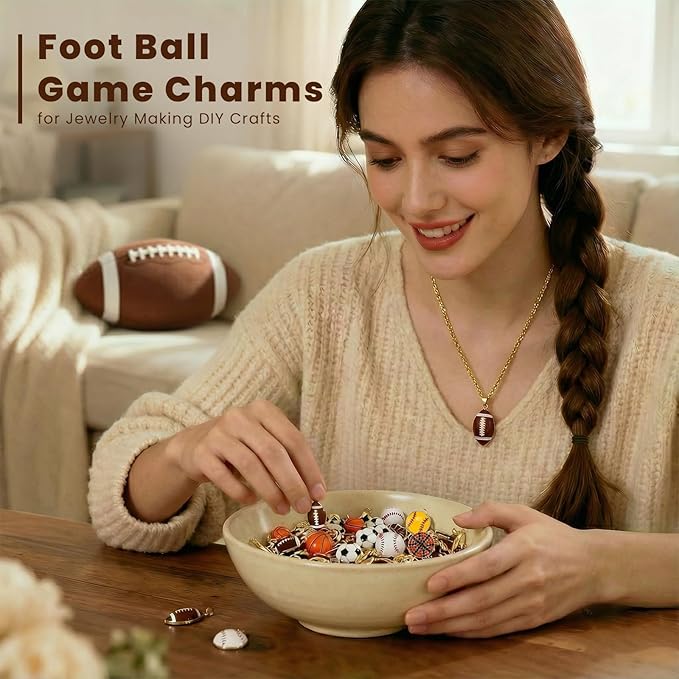 Sports Charms for Jewelry Making, Enamel Rhinestone Ball Game Football Soccer Charms with 40Pcs Jump Rings Pendants for Bracelet Necklace Earrings Making DIY Crafts Adults Gifts