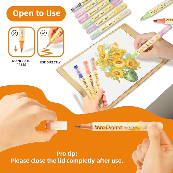 WePaint 48 Colors Glitter Markers, 24 Pack Dual Tip Glitter Brush Pens, Shimmer Pens Water-based Ink, Glitter Paint Pens for Adults DIY Crafts, Card Making, Coloring Books, Writing, Scrapbooking