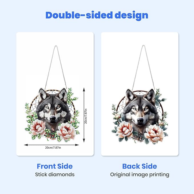 MXJSUA Dreamcatcher Wolf Flower Diamond Art Hanging Kits for Adults Beginners, DIY Acrylic Special Shaped Crystal Diamond Gem Drills Pendant Art Painting Ornament for Home Wall Decor Gift