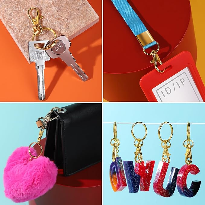 LEOBRO Keychain Making Kit, 265PCS Keychains Clips and Key Rings, Metal Lobster Claw Clasps and Key Chain Rings, Key Rings Bulk, Keychain Rings, Clip for Key Chains, Jewelry Making, Crafts, Gold