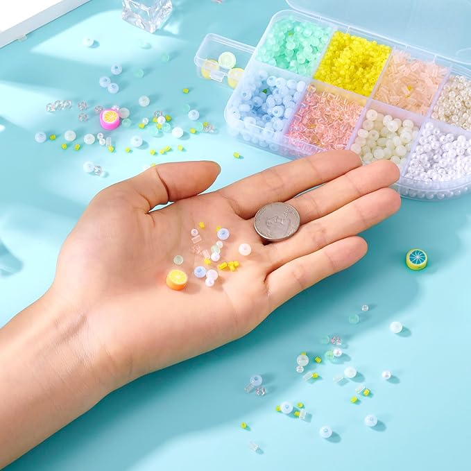 FASHEWELRY Ice Cream Beads Bracelet Making Kit, 9 Styles Cute Pony Beads Glass Seed Beads Acrylic Beads Lemon Clay Beads for Friendship Bracelet Summer Jewelry Making DIY Accessories