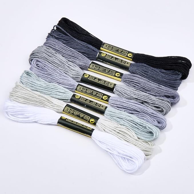 8 Skeins Embroidery Thread Friendship Bracelets String Cross Stitch Threads Cotton Floss Yarn 6 Ply 65yard 1.2mm for DIY Jewelry Making Sewing Needlework Knitting Stitching Craft Supply Gray