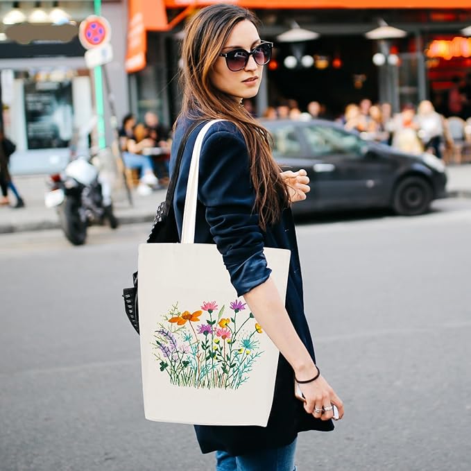 Embroidery Kit Canvas Tote Bag, Hand Embroidery Kit with Floral Pattern for Beginners, Cross Stitch Kits for Adults, Arts and DIY Crafts Kits, Embroidery Starter kit with Embroidery Bag and Tools