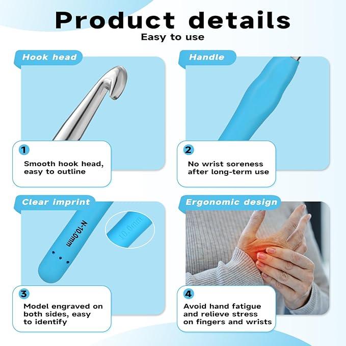 Mayboos 5 Sizes Crochet Hook Set, Large Crochet Hooks Yarn Needle Kits Knitting Needles with Ergonomic Handles for Crocheters Beginners
