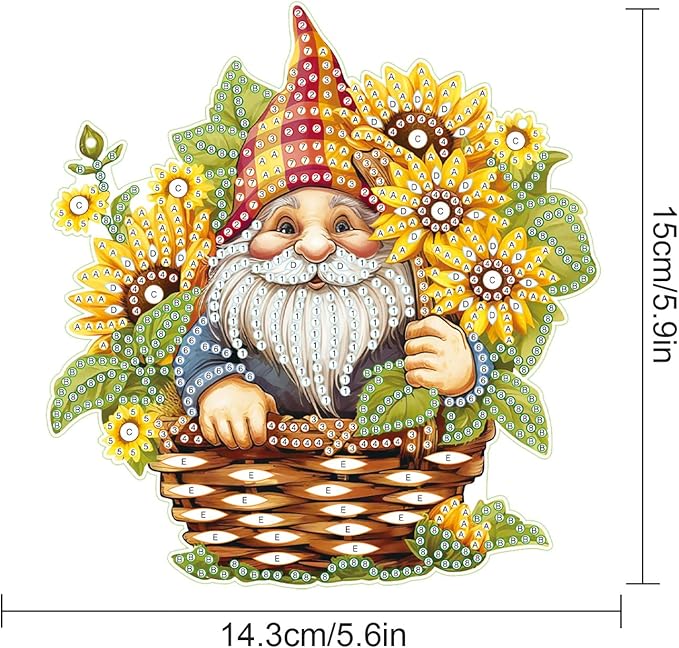 AiYuanzsh Gnome Diamond Art Kits for Adults – Sunflower Gnome Diamond Painting Hanging Ornament, 5D DIY Diamond Art Kit for Home Décor, Window, Gift & Suncatcher