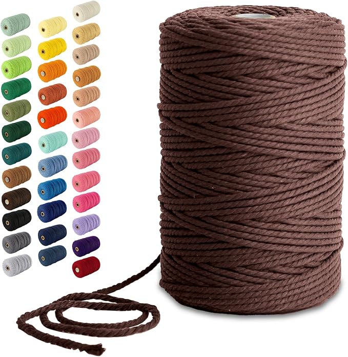 Nook Theory Macrame Cord - 3mm 220 Yards Cotton Rope, 4mm 5mm Yarn, String for Crafts, Perfect for Macrame Wall Hanging and Boho Decorations (Red Mocha)
