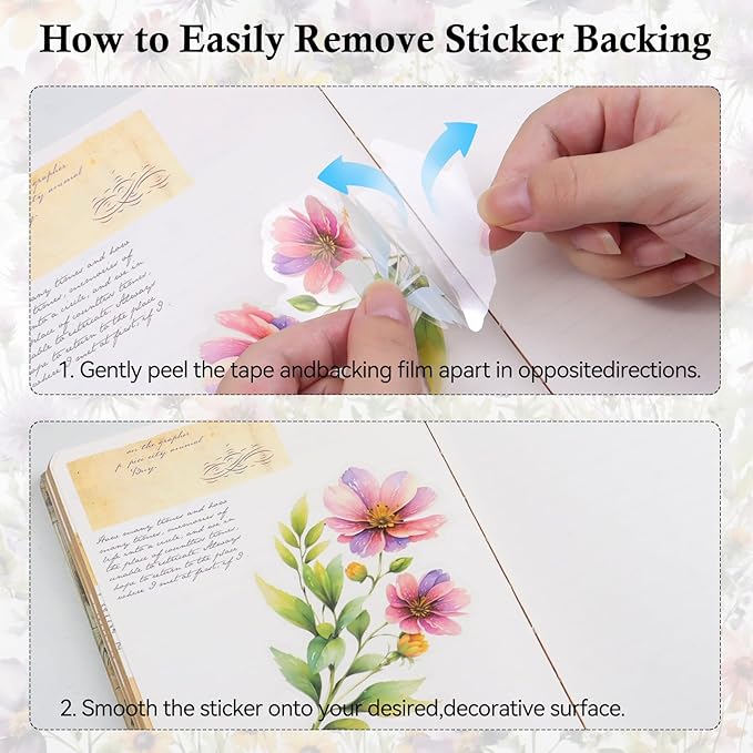 80Pcs Large Flower Stickers - Big 4.7" Waterproof Clear Botanical Floral Journaling Sticker for Scrapbook Junk Journal Supplies Bullet Journals Planner Collage Laptop Paper Crafts