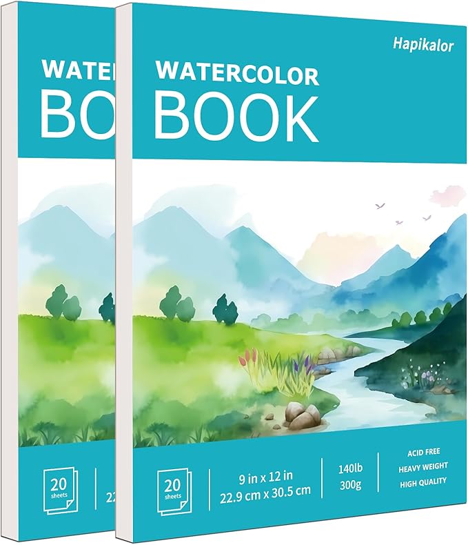 Hapikalor 2-Pack 9"x12"Watercolor Paper Pad, Teacher Classroom Must Have, Art Watercolor Paper, Arts & Crafts, Watercolor Pad for Finger Paint, Watercolor Pens, Teal